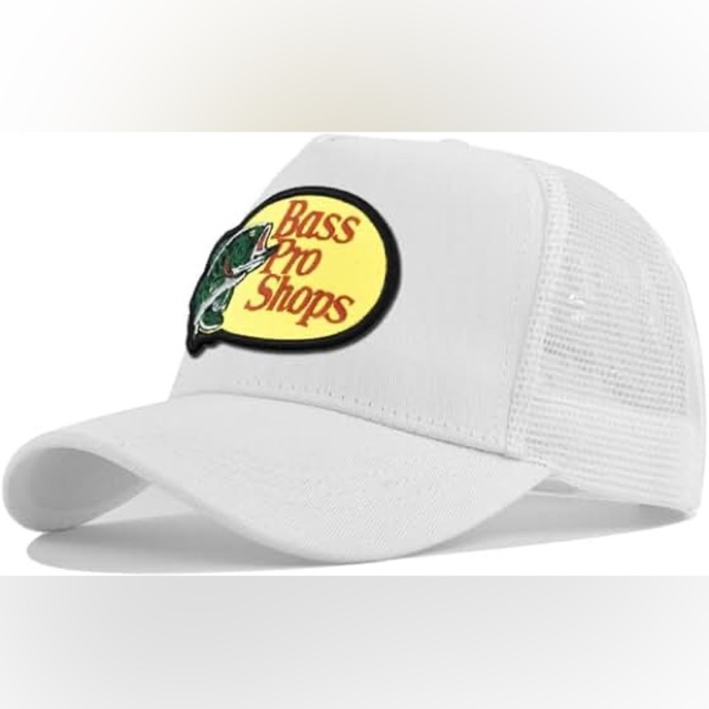 Bass Pro Shop Baseball Trucker Mesh Snapback Hat white classic cap logo